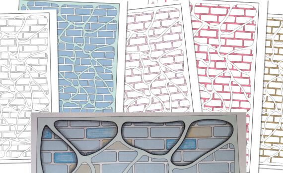brick behind coloring page with different versions to choose from